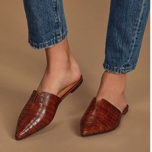 Brown Croc-Embossed Women's Mules